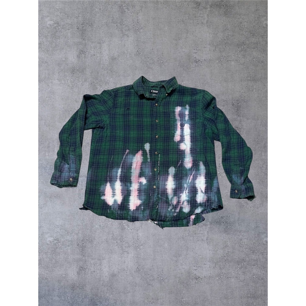 Chaps Flannel Shirt Mens Large Green Plaid Fair Custom Distressed Grand Canyon